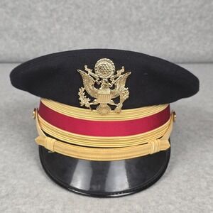 Kingform Cap Hat Peaked Fitted Mens 7 3/8 Black US Army Officer Dress Cap